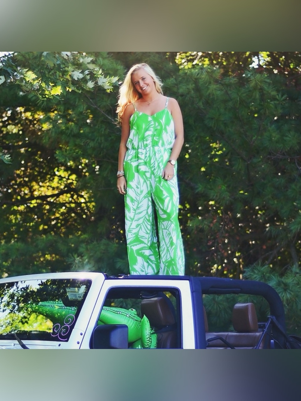 🌴 NWOT Lilly Pulitzer for Target Green & White Leaf-Print Wide-Leg Jumpsuit 🌴